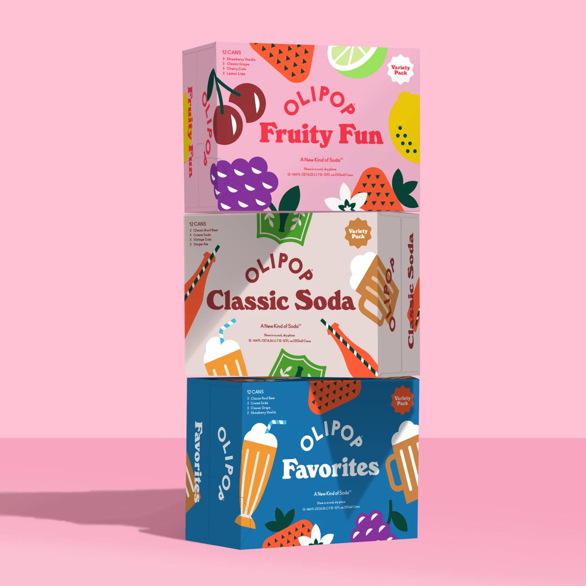 Fruity Fun Prebiotic Soda Variety 12-Pack | OLIPOP