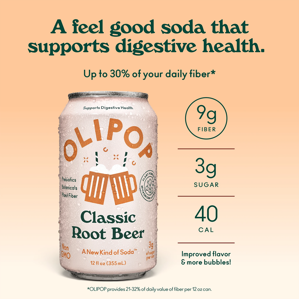 Classic Root Beer Prebiotic Soda 9g Fiber | OLIPOP