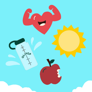 Four Symbols: a heart, an apple, a sun, and an OLIPOP branded water bottle