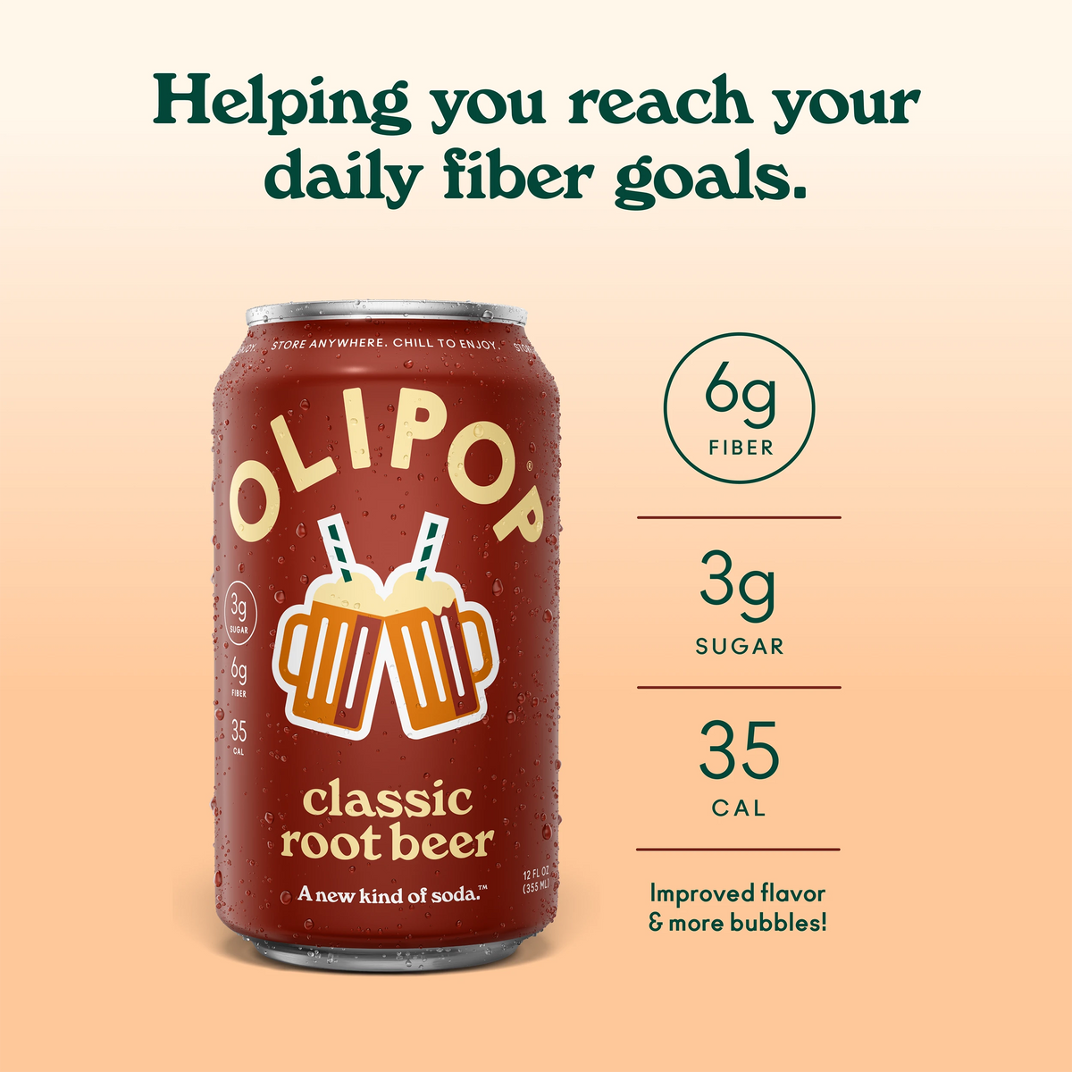 Classic Root Beer Prebiotic Soda 6g Fiber | OLIPOP