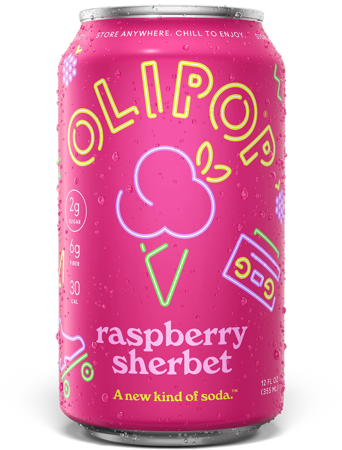 Raspberry Sherbet Prebiotic Soda 6g Fiber | OLIPOP